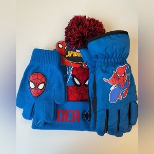 Big kids spiderman 3pcs hat and ski glove set